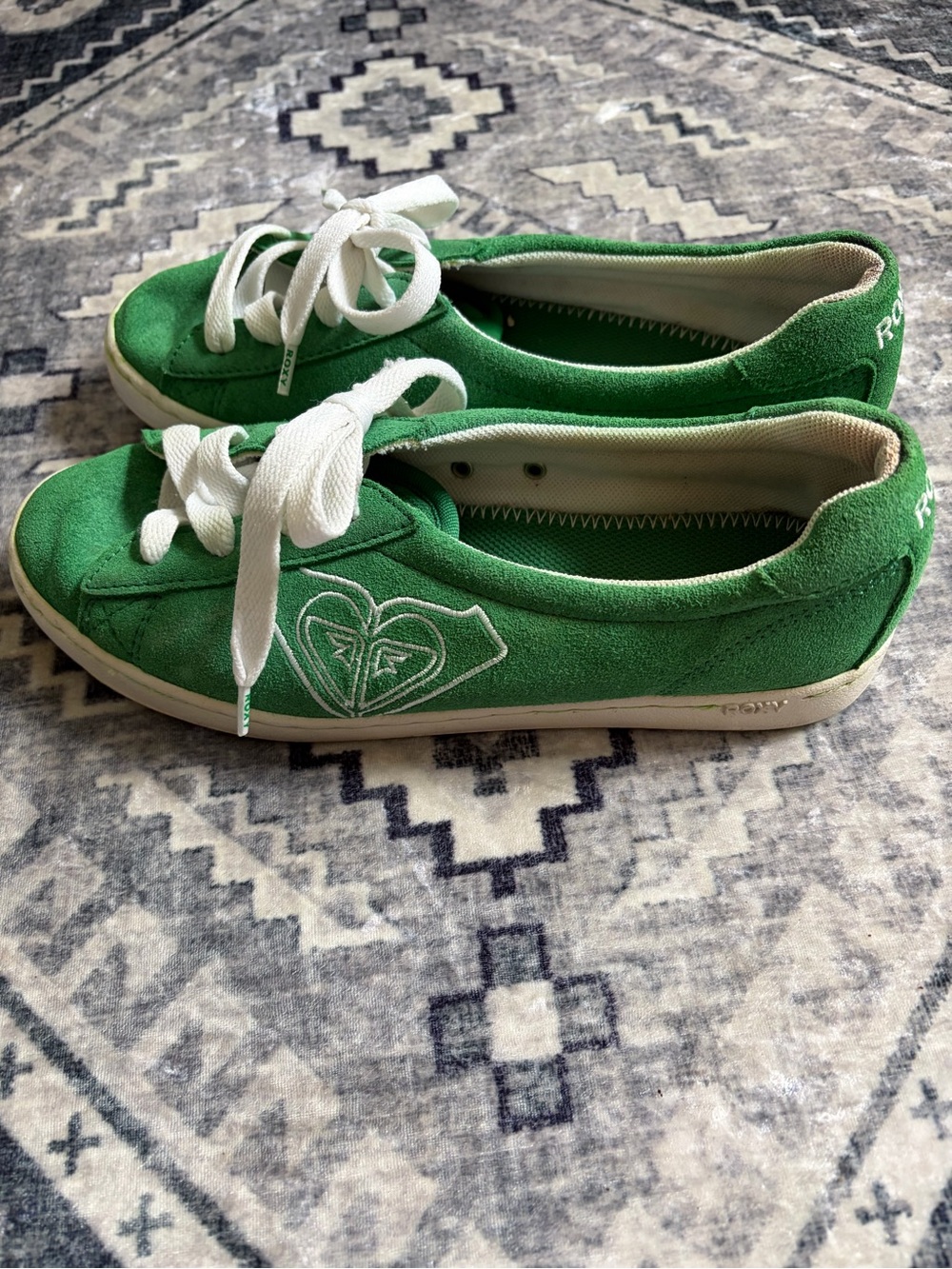 Roxy Green Suede Lace-Up Sneakers with White Accents